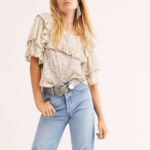 Free People Dance Floor Silver Ruffle Sequin Open Tie Back Over Sized Small